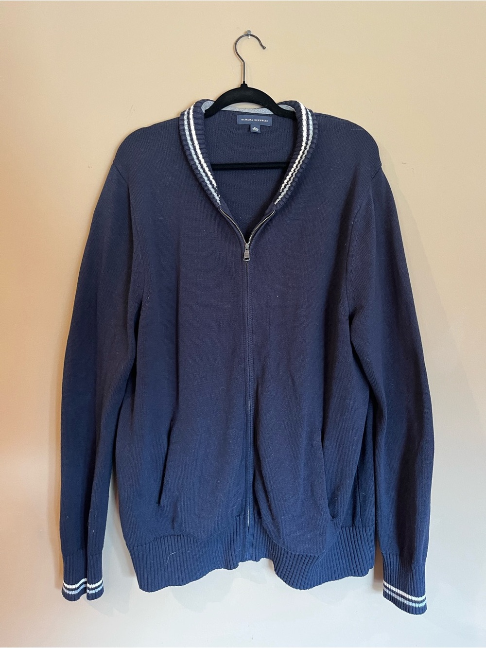 Banana Republic Navy Zip Front Shawl Collar 100% Cotton Sweater